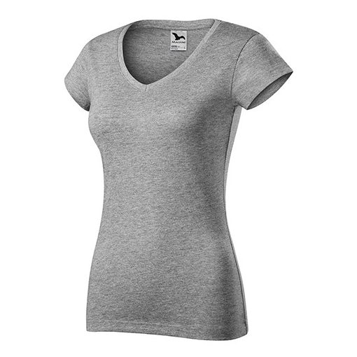Női fit-V nyakú póló | Melírozott sötétszürke | XL